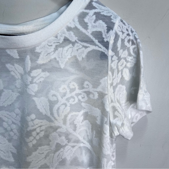 Selected Femme White Foral Sheer Scoop Neck Tshirt Size 36 - Picture 3 of 10